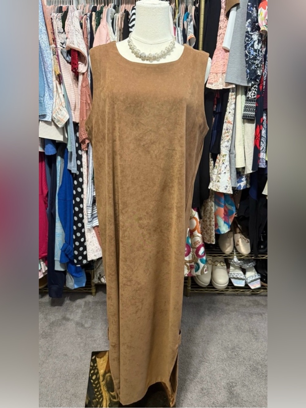 VTG Real Comfort Faux Suede Maxi Tank Dress Brown 10P